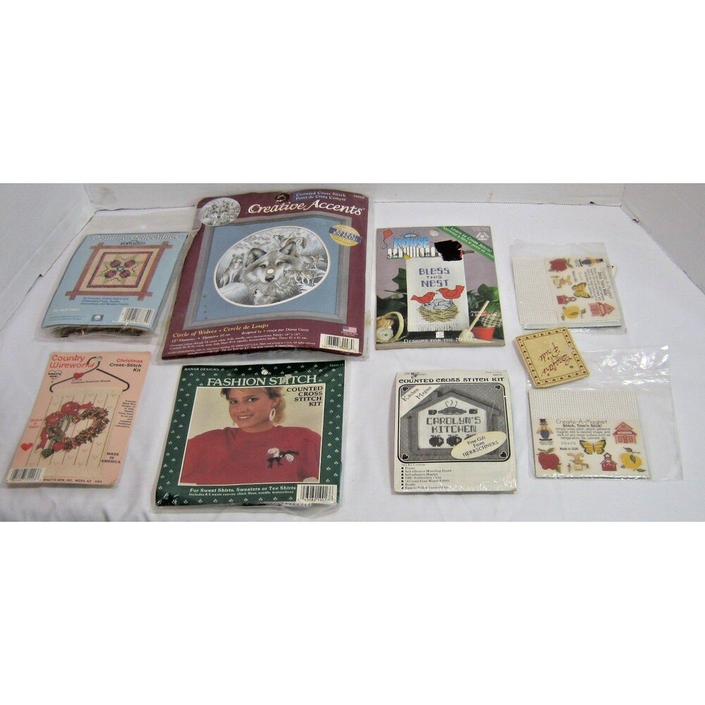 Lot of 8 Vintage Needlepoint Cross Stitch Embroidery Kits